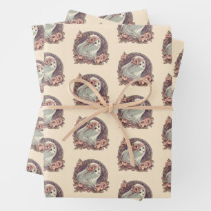 Hübscher Jugendstil-Geist mit Blume Spooky Geschenkpapier Set