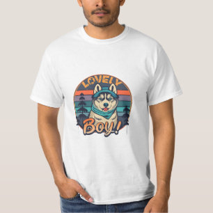 Hübscher Junge Cooler Vintage Retro Husky Welpe T-Shirt