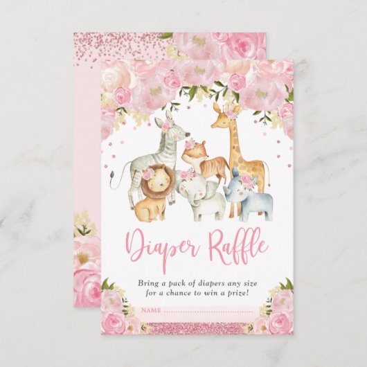 Hübscher Jungle Safari Blush Floral Diaper Raffel Begleitkarte (Vorne/Hinten)
