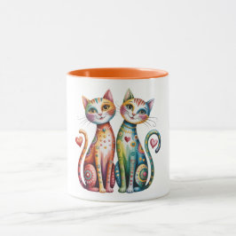 Hübscher Kaffeebecher mit farbenfrohem Katzenpaar Tasse