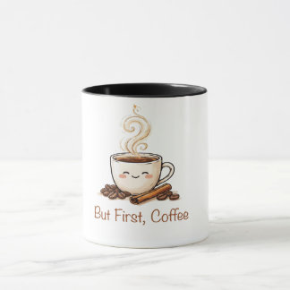 Hübscher Kaffeebecher mit Kaffeebohnen und Zimt Tasse