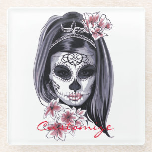 Hübscher Karnevalsmasken-Frauenschädel Glasuntersetzer