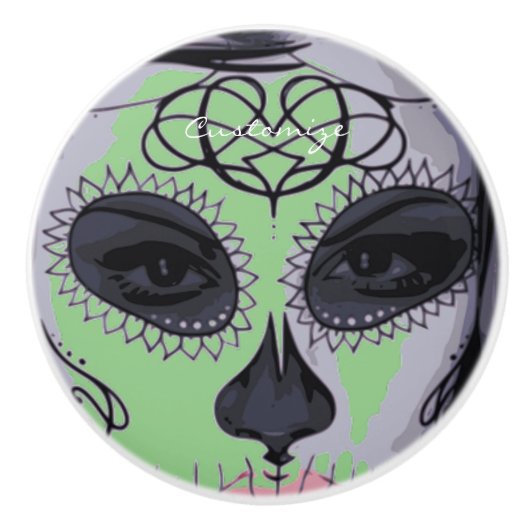 Hübscher Karnevalsmasken-Frauenschädel Keramikknauf (Vorderseite)