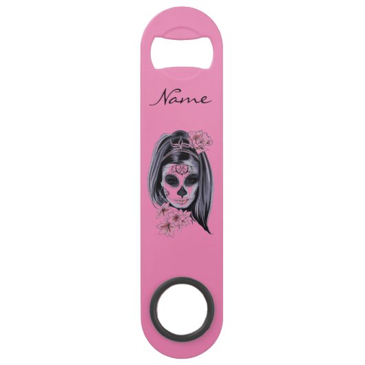 Hübscher Karnevalsmasken-Frauenschädel Speed Flaschenöffner (Rückseite)