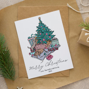 Hübscher Katzen- und Hundebaum Haustierliebhaber W Feiertagskarte