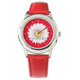 Hübscher kleiner Daisy Kids Red Stainless Steel Armbanduhr