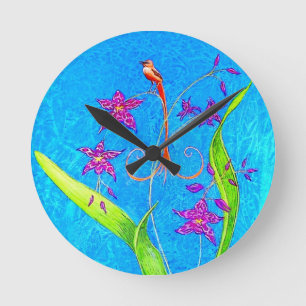 Hübscher kleiner Orchideenvogel Runde Wanduhr