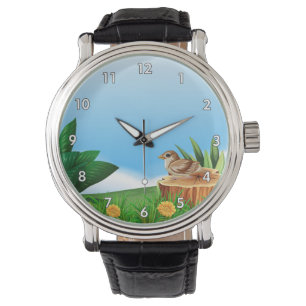 Hübscher kleiner Vogel auf einem Feld Armbanduhr