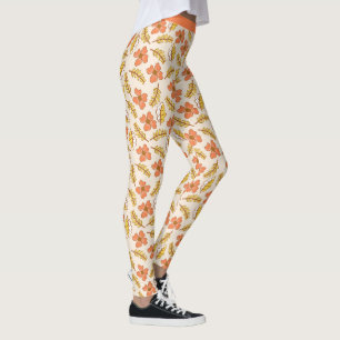 Hübscher Korallenlachs Blumenblättrige Blume Yoga Leggings