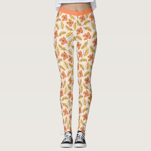 Hübscher Korallenlachs Blumenblättrige Blume Yoga Leggings (Vorderseite)