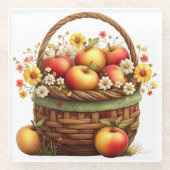 HÜBSCHER KORB MIT HERBSTÄPFELN UND BLUMEN GLASUNTERSETZER (Vorderseite)