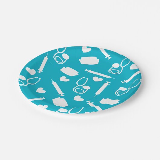 Hübscher Krankenschwester-Thema-Papier-Teller blau Pappteller (Schrägansicht)