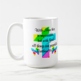 HÜBSCHER KREUZ UND RAINBOW-MATTHEW 19:26-DESIGN KAFFEETASSE