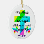 HÜBSCHER KREUZ UND RAINBOW-MATTHEW 19:26-DESIGN KERAMIK ORNAMENT (Rechts)