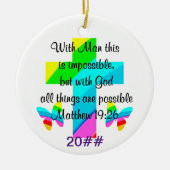 HÜBSCHER KREUZ UND RAINBOW-MATTHEW 19:26-DESIGN KERAMIK ORNAMENT (Vorne)