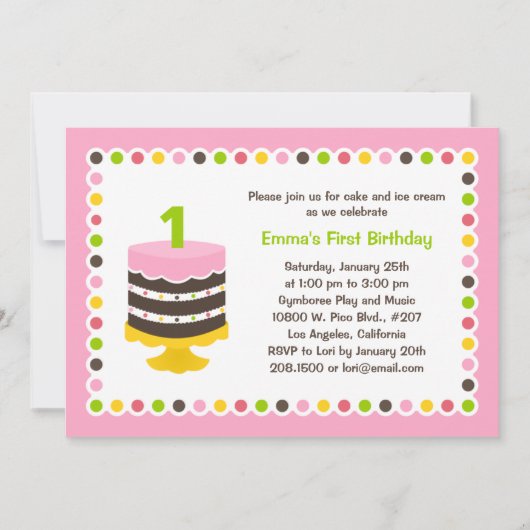 Hübscher Kuchen - Einladung zur Geburtstagspartei (Vorderseite)