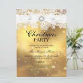 Hübscher Lace & Bow Gold Weihnachtsfeiertag Einlad Einladung (Stehend Vorderseite)