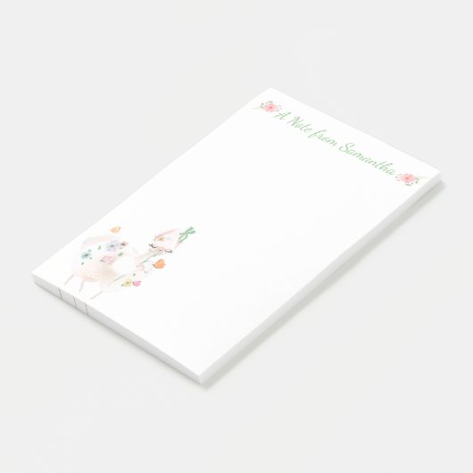 Hübscher Lama mit Blume und grüner Ribbon Post-it Klebezettel (angewinkelt)