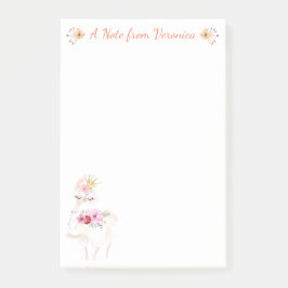 Hübscher Lama mit orangefarbenen Blume und goldene Post-it Klebezettel