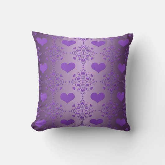 Hübscher Lavendel Lila Hearts Damask Kissen (Vorderseite)
