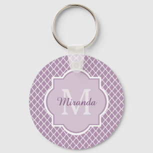 Hübscher Lavendel lila Quatrefoil mit Monogramm Schlüsselanhänger