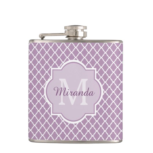 Hübscher Lavendel Lila Quatrefolie Mit Monogramm N Flachmann (Vorderseite)