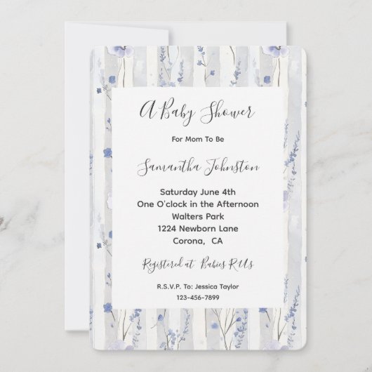 Hübscher Lavendel-White Stripes Blumenspülung Einladung (Vorderseite)