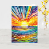 Hübscher, lebhafter Sonnenuntergang über dem Wasse Karte (Gelbe Blume)