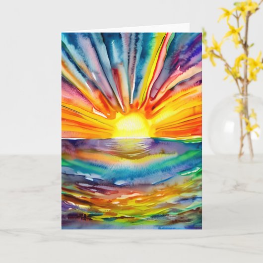 Hübscher, lebhafter Sonnenuntergang über dem Wasse Karte (Gelbe Blume)