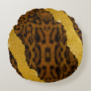 Hübscher Leder-Leopard-Tierdruck mit Glitter Rundes Kissen