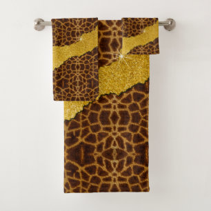 Hübscher Ledergiraffen-Tierdruck mit Glitter Badhandtuch Set