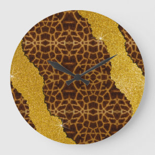 Hübscher Ledergiraffen-Tierdruck mit Glitter Große Wanduhr