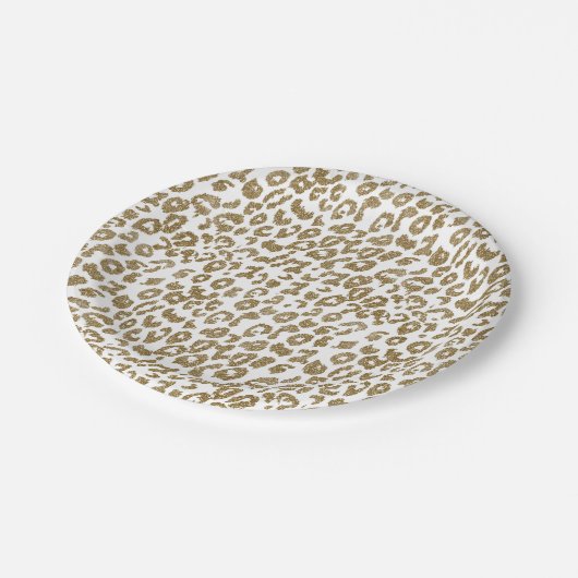 Hübscher Leopard Print Gold Glitzer Pappteller (Schrägansicht)