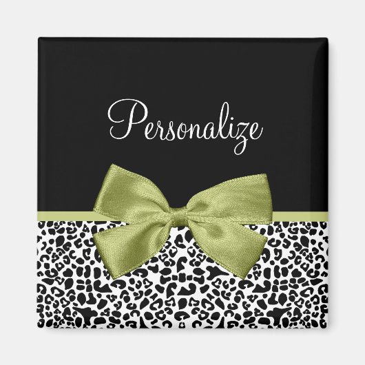 Hübscher Leopard Print Spring Green Boy mit Namen Magnet (Vorne)