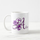 Hübscher lila blühender Name, niedlich Kaffeetasse (Links)