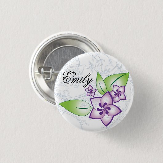 Hübscher lila Blumen-Flair Button (Vorne & Hinten)