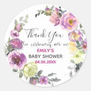 Hübscher lila Blumenkranz Danke Baby Shower Runder Aufkleber