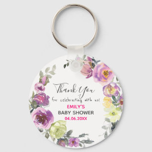 Hübscher lila Blumenkranz Dankeschön Baby Shower Schlüsselanhänger