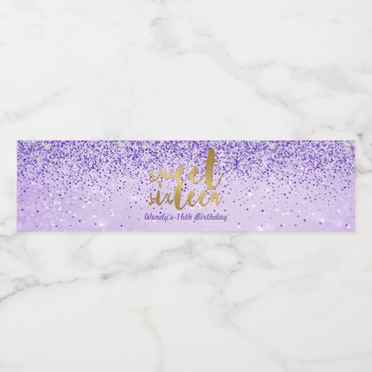 Hübscher Lila Glitzer, süß 16 Wasserflaschenetikett (Einzelnes Label)