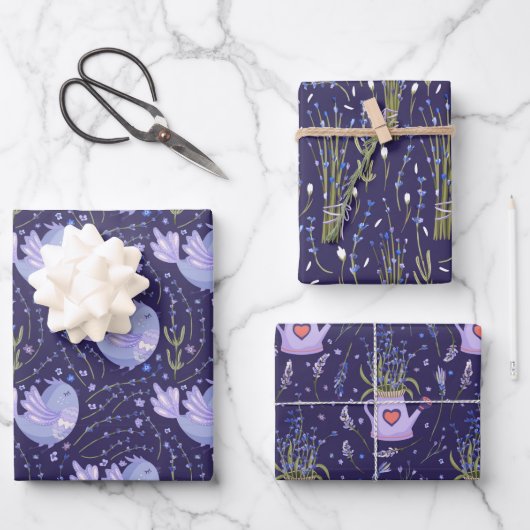 Hübscher Lila Lavendel Geschenkpapier Set (Vorderseite)