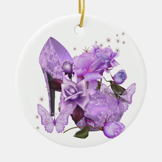 Hübscher Lila Lavendel Hi Heel Rose Floral Keramik Ornament (Vorne)