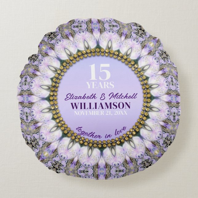 Hübscher Lila Lavender Floral Mandala-Event Rundes Kissen (Vorderseite)