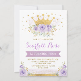 Hübscher Lila Lilac Princess Gold Crown Geburtstag Einladung