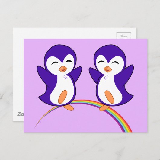 Hübscher Lila Pinguin Postkarte (Vorne/Hinten)