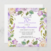 Hübscher Lila Rustikaler Flora 70. Geburtstag Einladung (Vorne/Hinten)