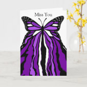 Hübscher Lila Schmetterling | Miss You Karte (Gelbe Blume)