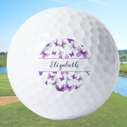 Hübscher lila Schmetterling mit individuelle Name Golfball