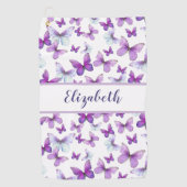 Hübscher lila Schmetterling mit individuelle Name Golfhandtuch (Vorderseite)