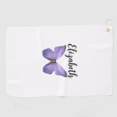 Hübscher lila Schmetterling mit individuelle Name Golfhandtuch (Horizontal)