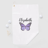 Hübscher lila Schmetterling mit individuelle Name Golfhandtuch (Insitu)